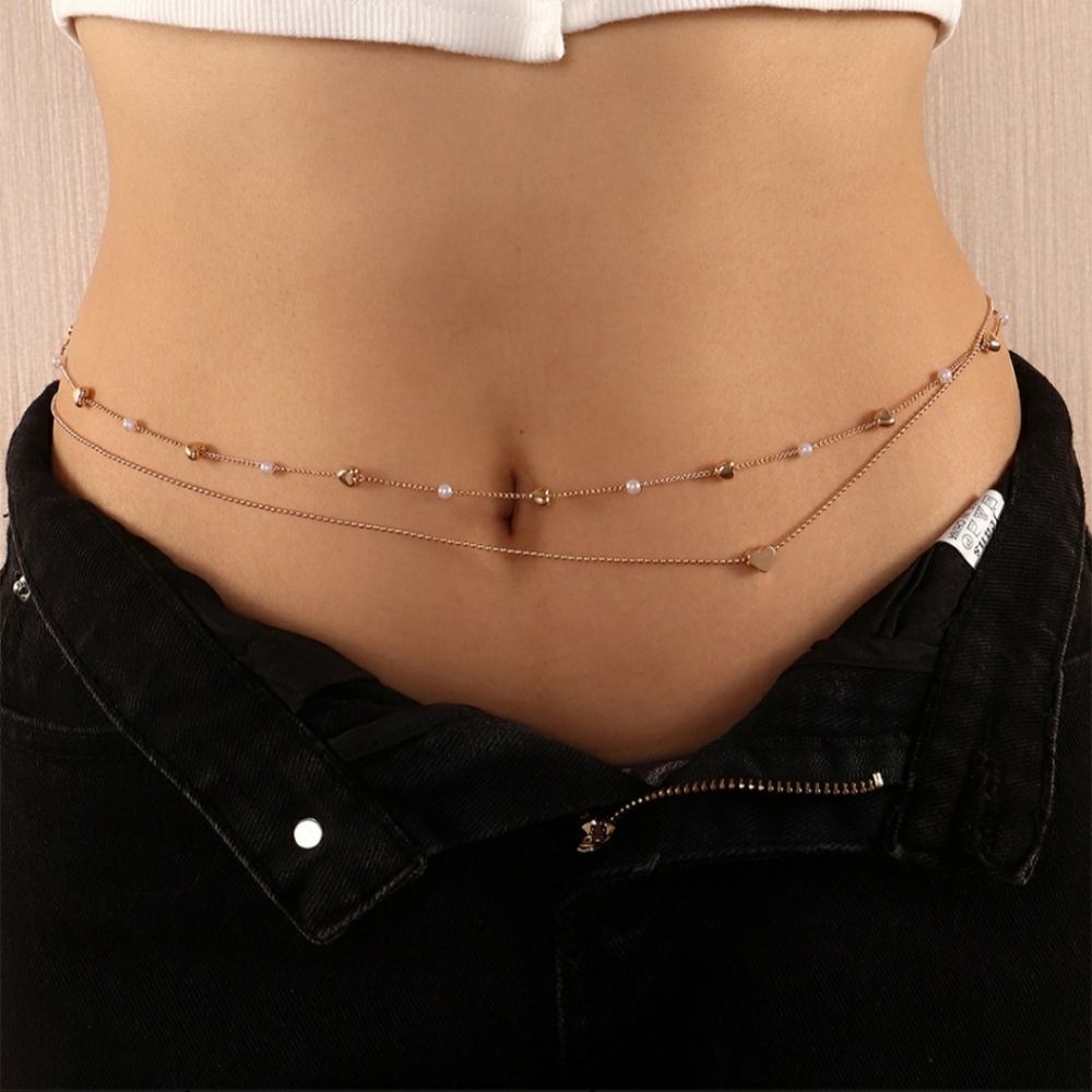 BOGO Belly Waist Chains, Gold Plated, Hearts, Simulated Pearls